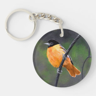 Oriole Painting - Original Bird Art Key Ring