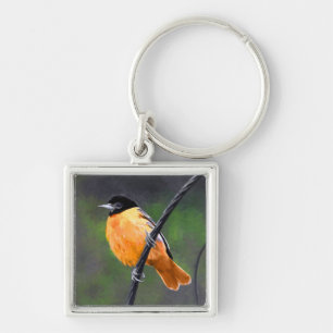 Oriole Painting - Original Bird Art Key Ring