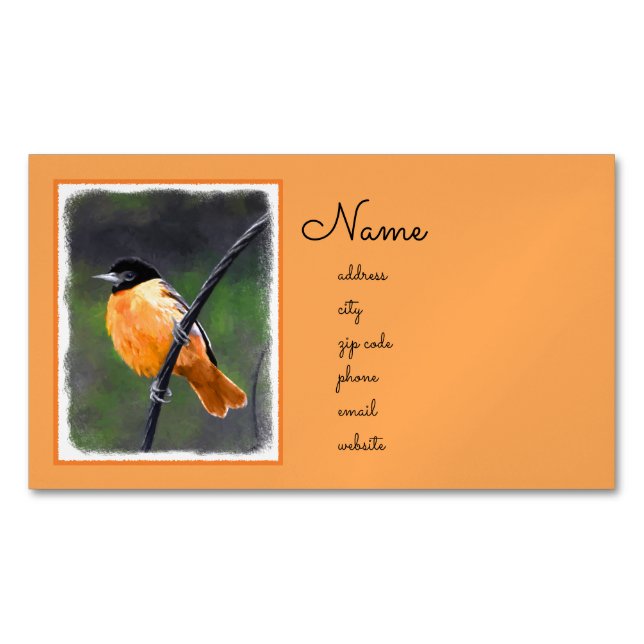 Oriole Painting - Original Bird Art Magnetic Business Card (Front)