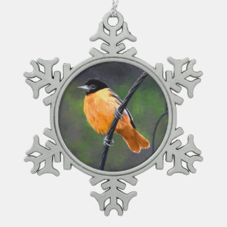 Oriole Painting - Original Bird Art Snowflake Pewter Christmas Ornament