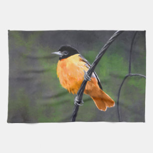 Oriole Painting - Original Bird Art Tea Towel