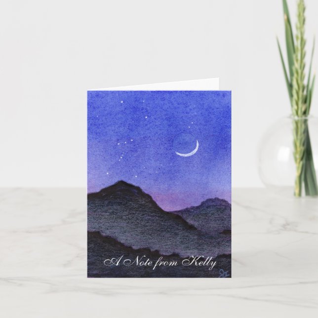 Orion & Crescent Moon Mountains Note Card (Front)