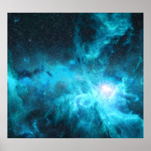 Orion nebula, blue light, astronomy. poster
