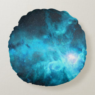 Orion nebula, blue light, astronomy. round cushion