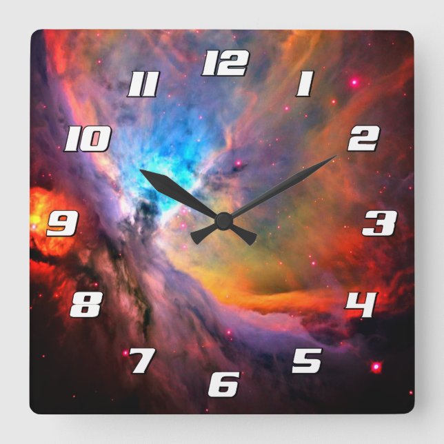 Orion Nebula Space Galaxy high contrast Numbers Square Wall Clock (Front)