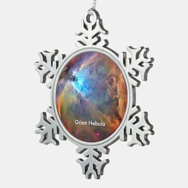Orion Nebula Space Galaxy Snowflake Pewter Christmas Ornament (Right)