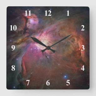 Orion Nebula White Numbers Square Wall Clock