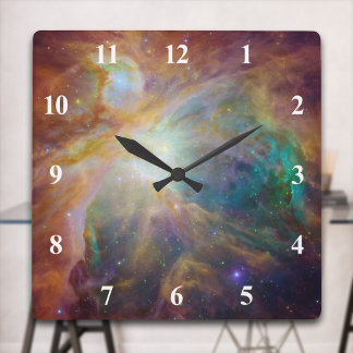 Orion Nebula with White Numbers Square Wall Clock