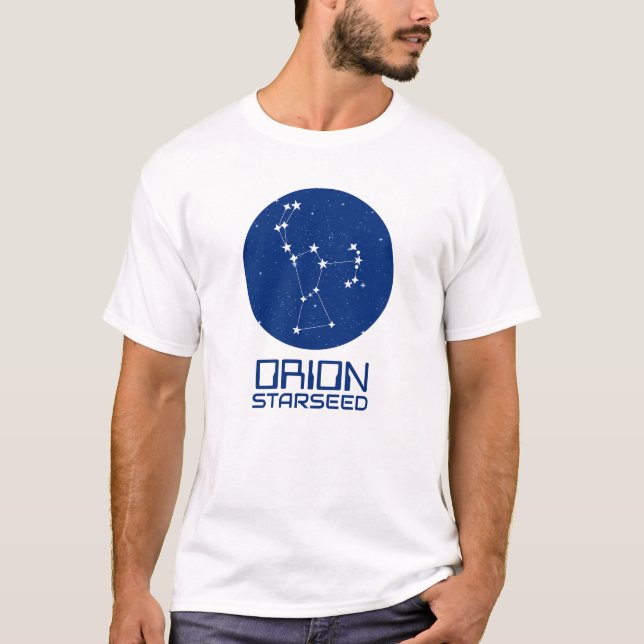 Orion Starseed T-Shirt – Blue & White Design (Front)