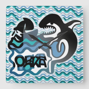 ORKA LOKA / ORCA LOCA BY MASANSER pixelat Square Wall Clock