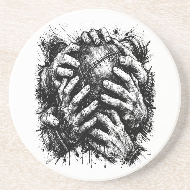 Orkney Dark Art Ink Illustration – Grasping Hands  Coaster (Front)
