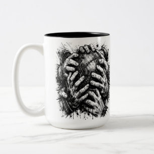 Orkney Dark Art Ink Illustration – Grasping Hands  Two-Tone Coffee Mug