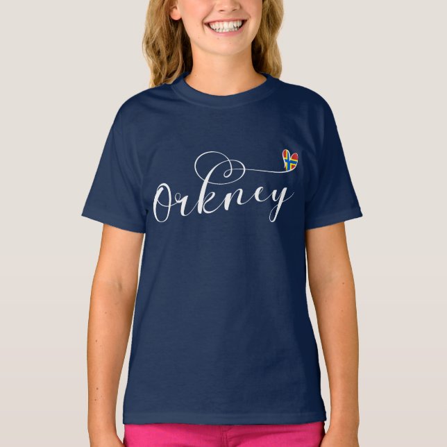 Orkney Flag in Heart, Northern Isles, Scotland T-Shirt (Front)