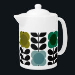 Orla Kiely Spot Flowers Stem , Blue Green<br><div class="desc">Isn't this a cheerful pattern? It's got that super recognisable Orla Kiely vibe, for sure! Imagine rows of these fun, stylised flowers blooming all over the place. They're sitting right on top of her classic Stem design, those neat black stalks with their little leaf shapes. Each flower is a burst...</div>