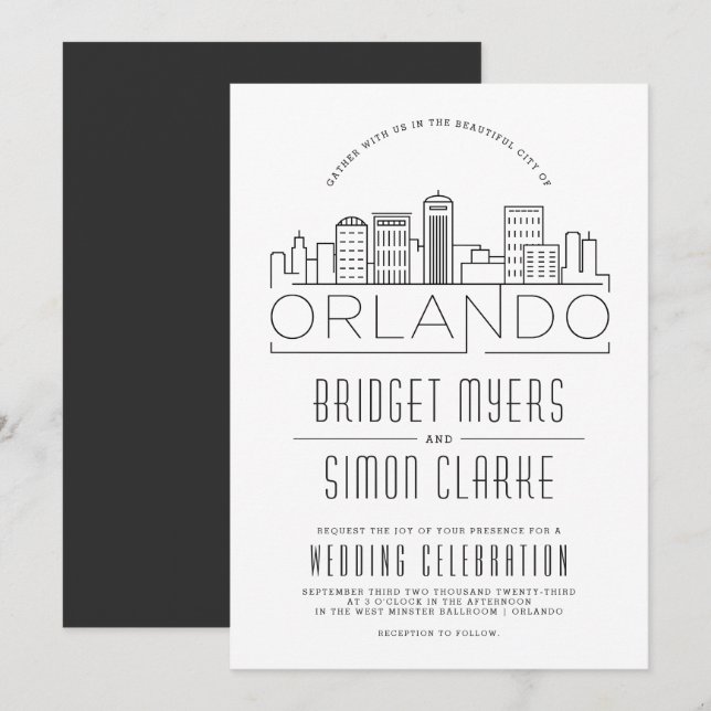 Orlando, FL Wedding | Stylised Skyline Invitation (Front/Back)