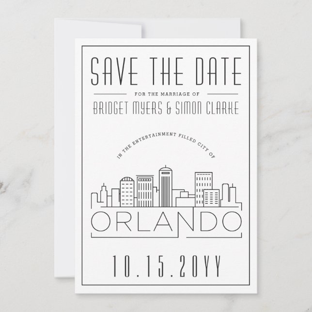 Orlando, Fl Wedding Stylised Skyline Save-the-Date Invitation (Front)