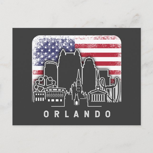 Orlando Florida American Flag Vintage Postcard (Front)