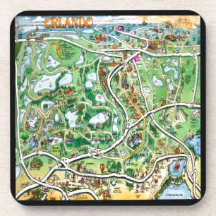 Orlando Florida Cartoon Map Coaster