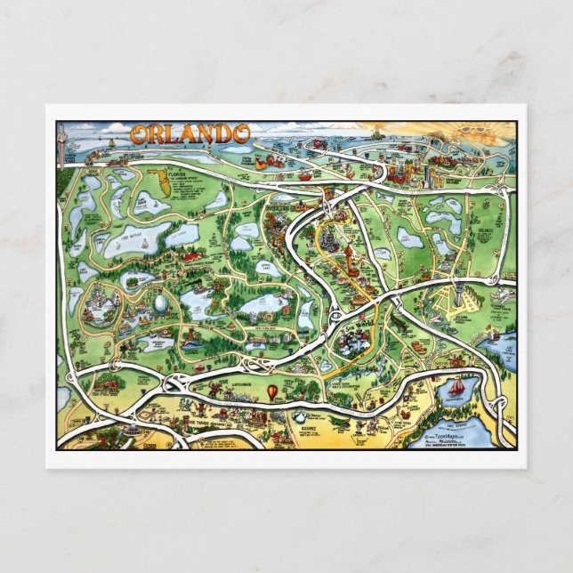 Orlando Florida Cartoon Map Postcard (Front)