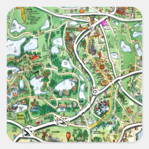 Orlando Florida Cartoon Map Square Sticker