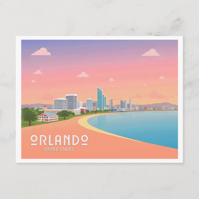 Orlando Florida Coastline Cityscape Pastel Travel Postcard (Front)