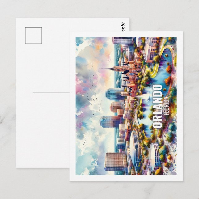 Orlando Florida Famous Travel watercolor Postcard (Front/Back)
