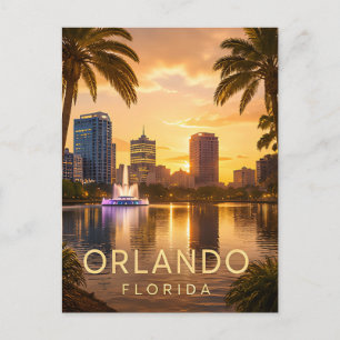 Orlando Florida Golden Sunset Cityscape Travel Postcard