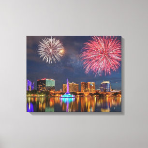 Orlando Florida Lake Eola Fireworks & Fountain Canvas Print