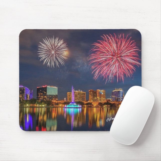 Orlando Florida Lake Eola Fireworks & Fountain Mouse Mat (With Mouse)