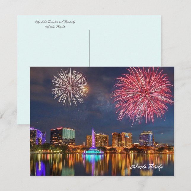 Orlando Florida Lake Eola Fireworks & Fountain Postcard (Front/Back)