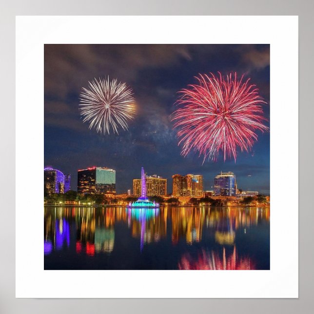 Orlando Florida Lake Eola Fireworks & Fountain Poster (Front)