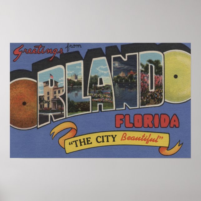 Orlando, Florida - Large Letter Scenes Poster (Front)