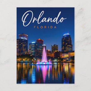 Orlando Florida Night Skyline City Travel Postcard