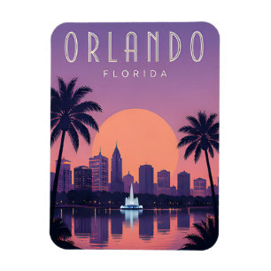 Orlando Florida Palm Sunset Skyline Vacation Magnet