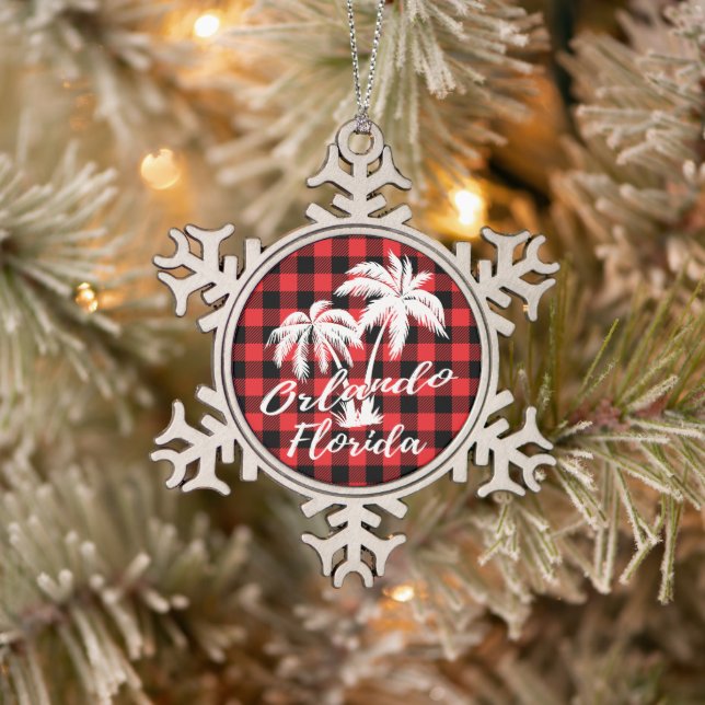 Orlando Florida Palm Trees Beach Snowflake Pewter Christmas Ornament (Tree)