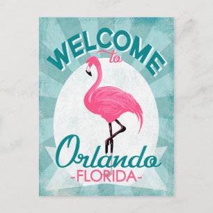Orlando Florida Pink Flamingo - Vintage Retro Trav Postcard