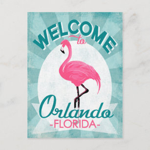 Orlando Florida Pink Flamingo - Vintage Retro Trav Postcard