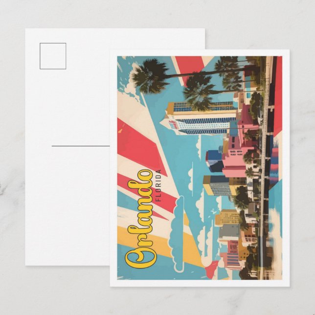 Orlando Florida Pop Art Travel Illustration Postcard (Front/Back)