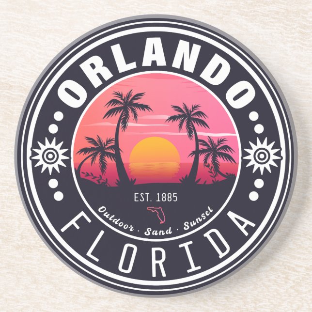 Orlando Florida Retro Sunset Tropical Souvenir 80s Coaster (Front)