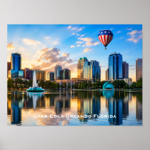 Orlando Florida Skyline Lake Eola Hot Air Balloon Poster