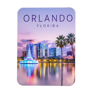 Orlando Florida Skyline Lake Sunset Travel Magnet