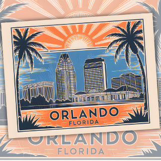 Orlando Florida Skyline Vintage Travel Cityscape Postcard