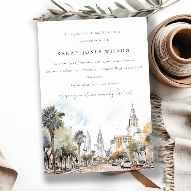 Orlando Florida Skyline Watercolor Bridal Shower Invitation (Creator Uploaded)