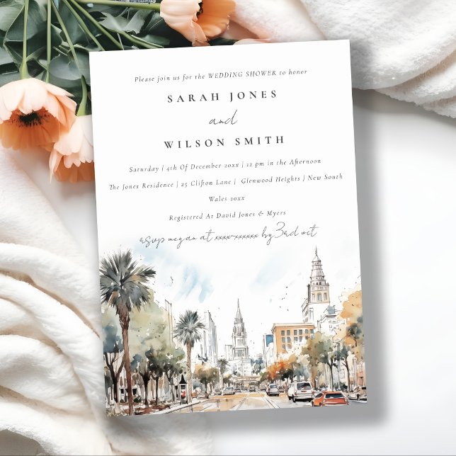 Orlando Florida Skyline Watercolor Wedding Shower Invitation (Creator Uploaded)