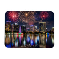 Orlando Florida Skyline with Lake Eola Fireworks