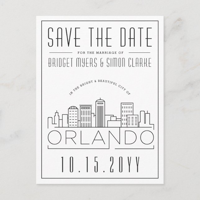 Orlando, Florida | Stylised Skyline Save the Date Postcard (Front)