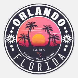 Orlando Florida tropical Retro Sunset Souvenir 60s Classic Round Sticker