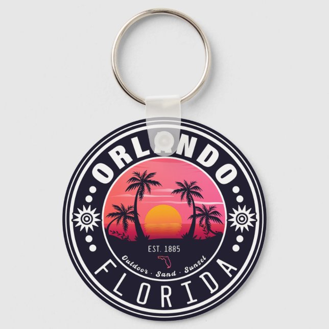 Orlando Florida tropical Retro Sunset Souvenir 60s Key Ring (Front)
