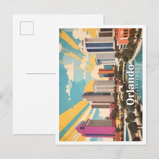 Orlando Florida USA Pop Art Travel Illustration Postcard (Front/Back)