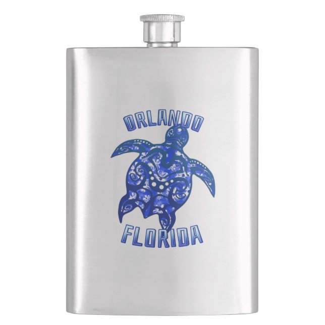 Orlando Florida Vacation Tribal Turtle Hip Flask (Front)